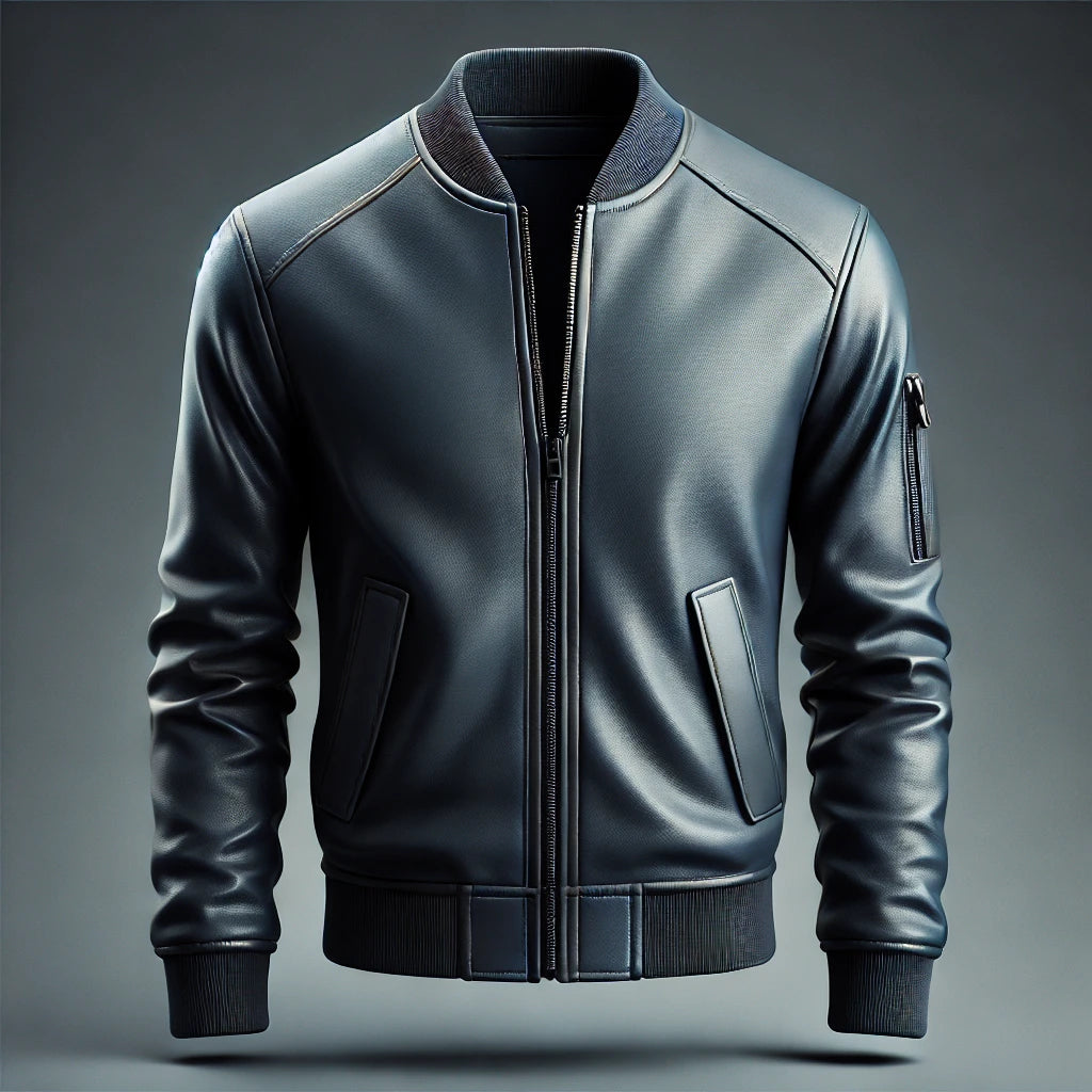 Navigator Navy Blue Leather Bomber Jacket