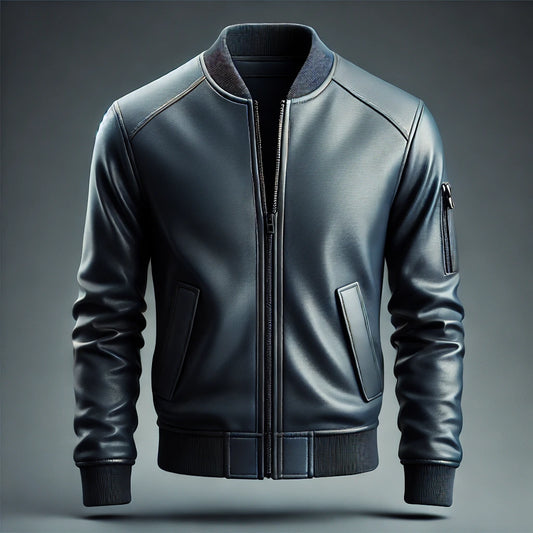 Navigator Navy Blue Leather Bomber Jacket