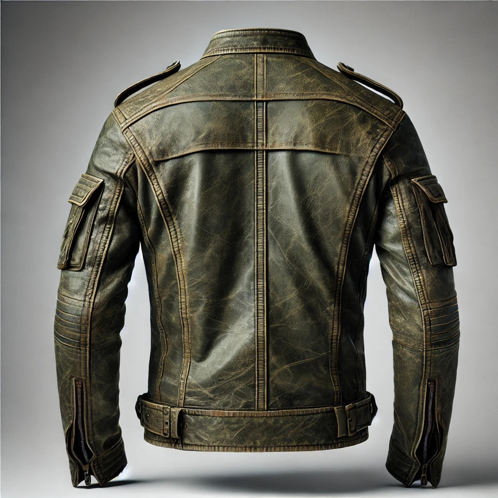 Commander Olive Green Military Leather Jacket