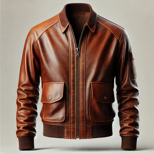 Retro Aviator Brown Leather Bomber Jacket