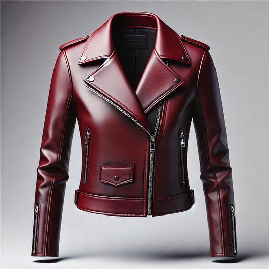 Crimson Cropped Biker Leather Jacket