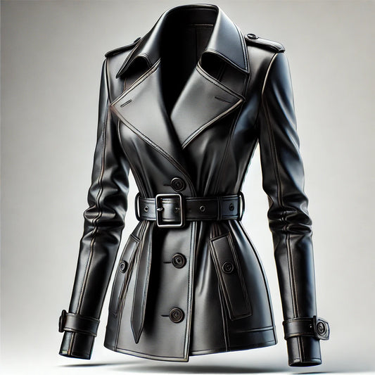 Eclipse Femme Black Leather Trench Coat