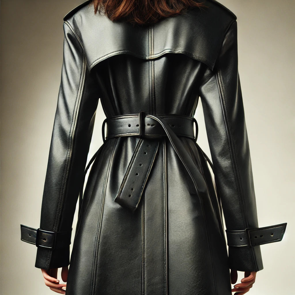 Eclipse Femme Black Leather Trench Coat