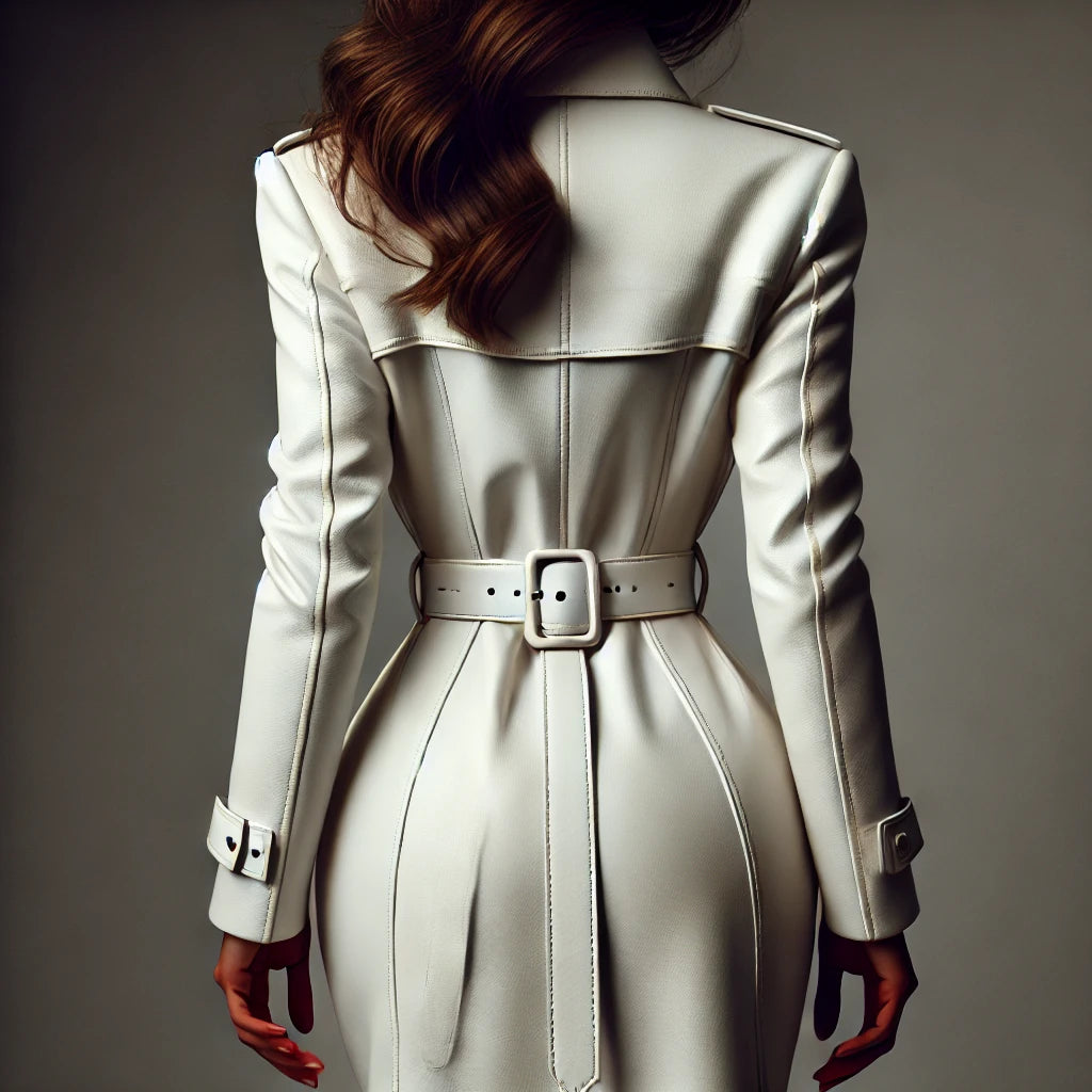 Ivory Grace White Leather Trench Coat