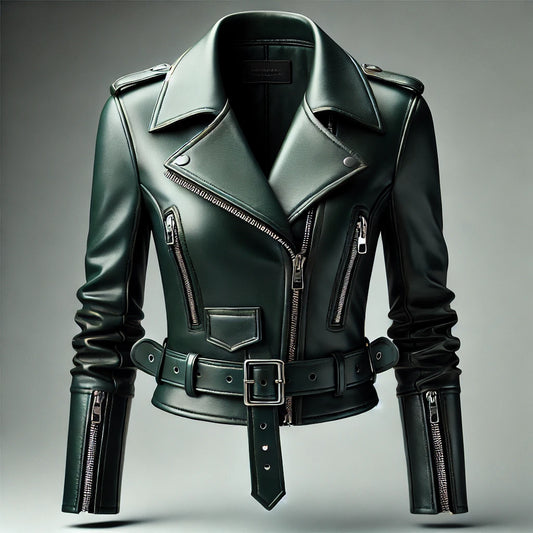 Emerald Luxe Dark Green Cropped Leather Jacket