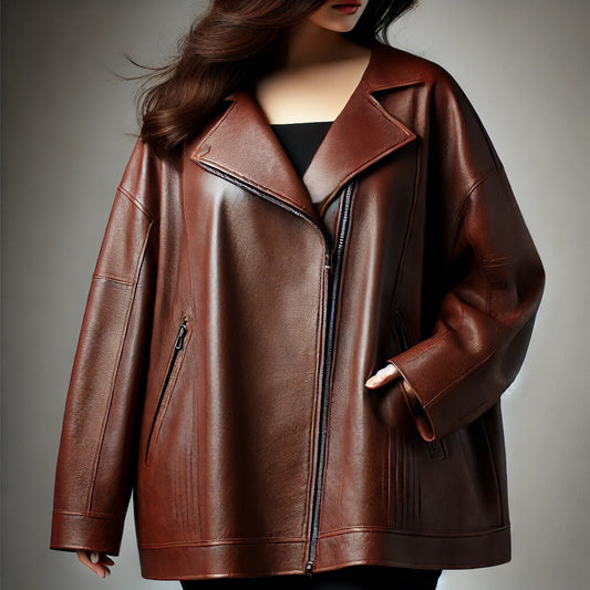 Elegant Comfort Plus-Size Brown Leather Jacket