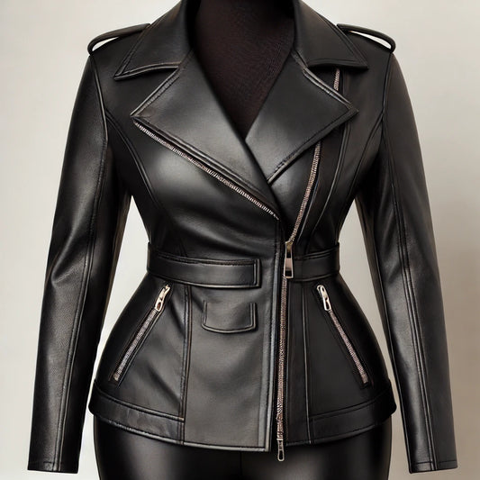 Bold Curve Plus-Size Black Leather Jacket