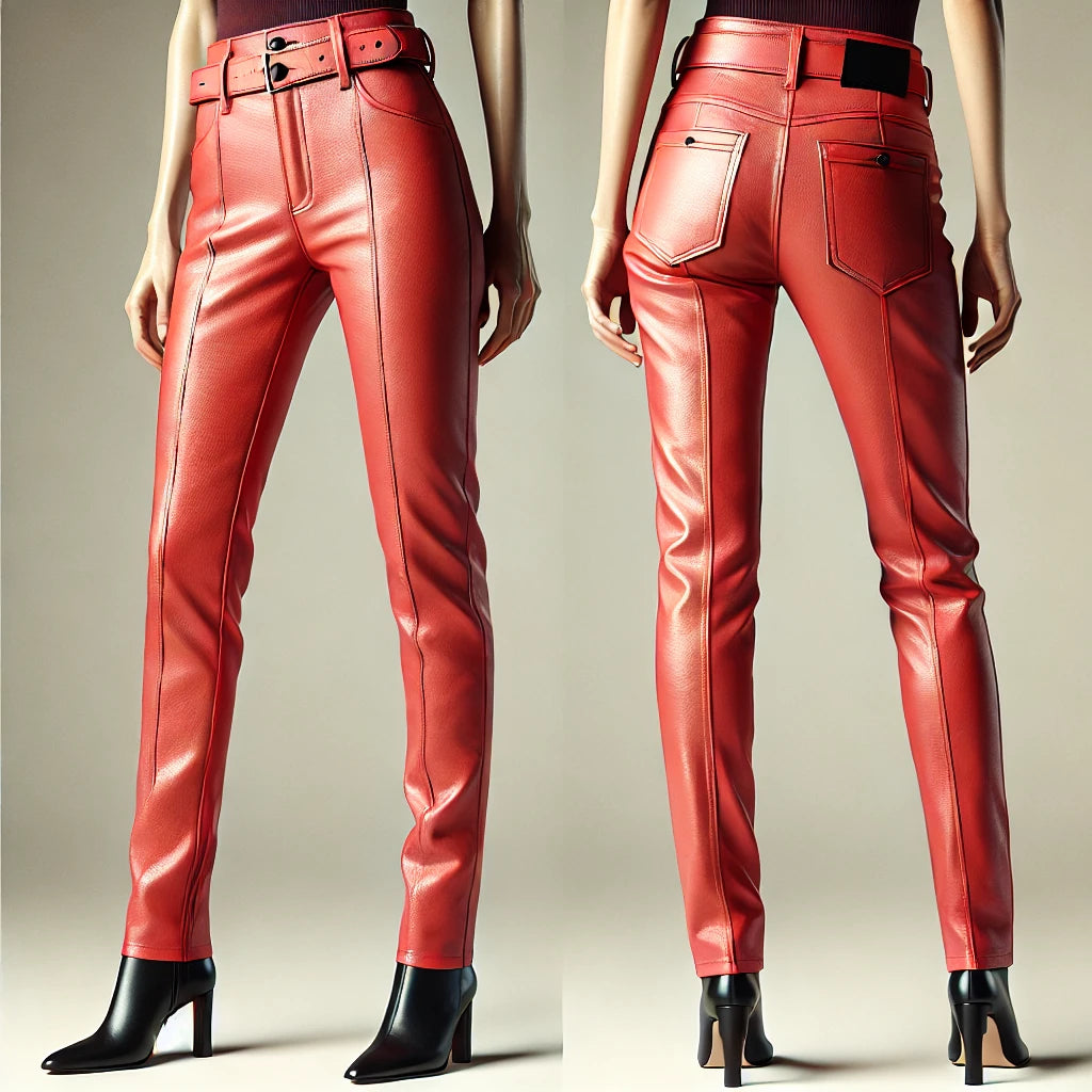 Coral Red Leather Pants