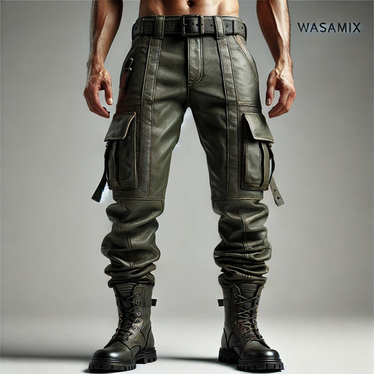 Military Green Leather Pants