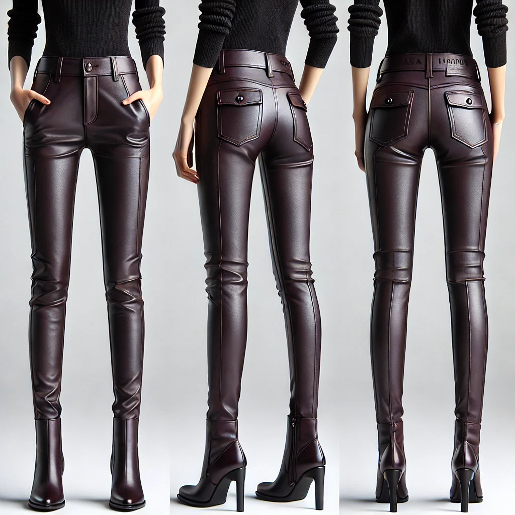 Women's Slim-Fit Leather Pants