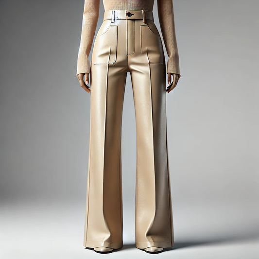 Women's High-Waist Beige Leather Pants