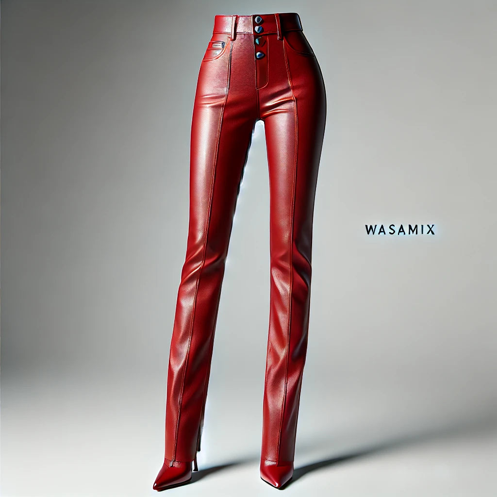 Women's High-Rise Red Leather Pants