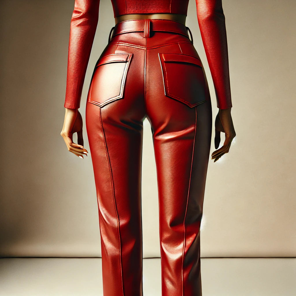 Women's High-Rise Red Leather Pants