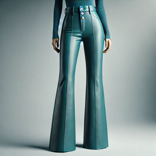 Women's High-Rise Teal Leather Pants